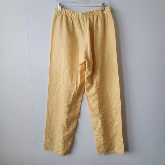 Heydari women's 100% linen pull on pants size L better yellow breathable beachy - Picture 2 of 6